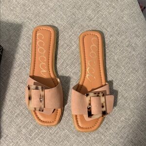 CCOCCI Beige Slide Sandals with Tortoise Buckle